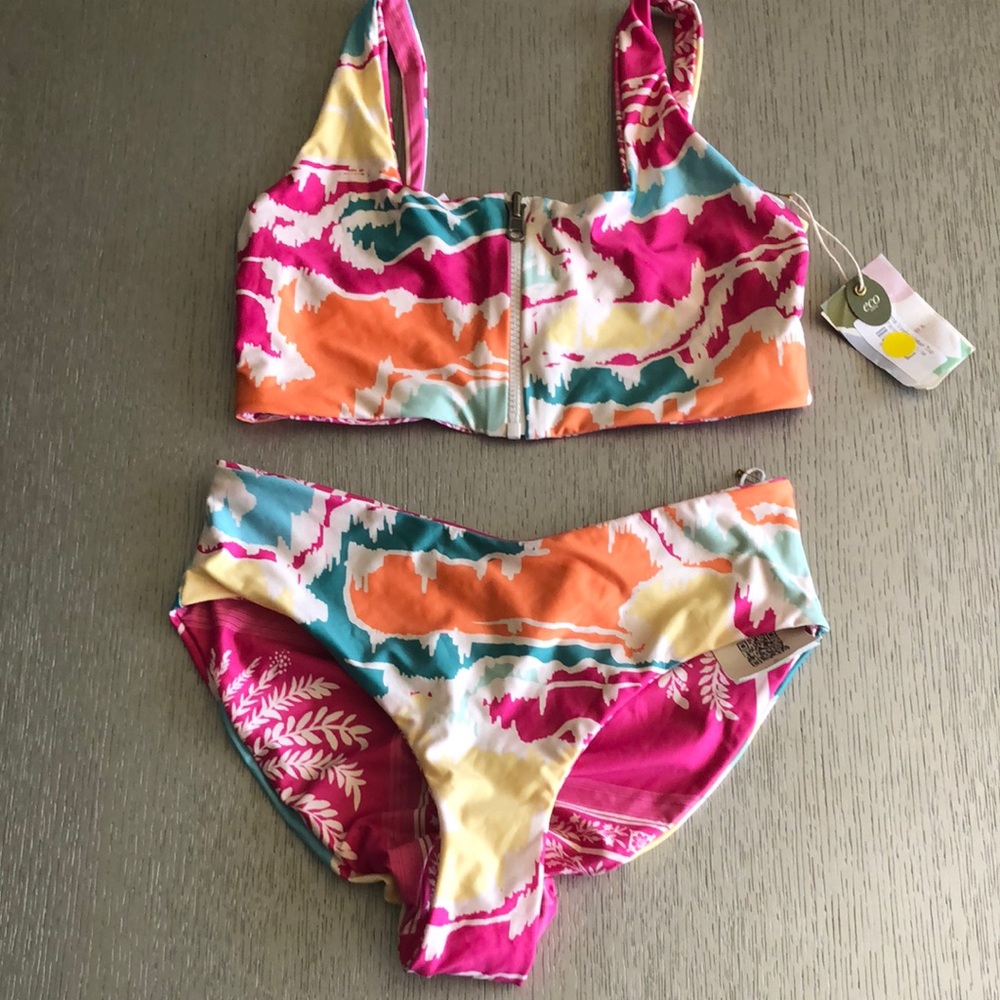 ESMERALDA  Reversible Multicolor Zip-Front Bikini Set - Size S-M